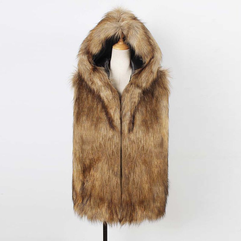 Men's Faux Mink Vest – Slim Fit Short Fur Gilet With Notch Lapel & Side Pockets (S-3XL, Jacquard Brown, Machine Washable)_voghion.com