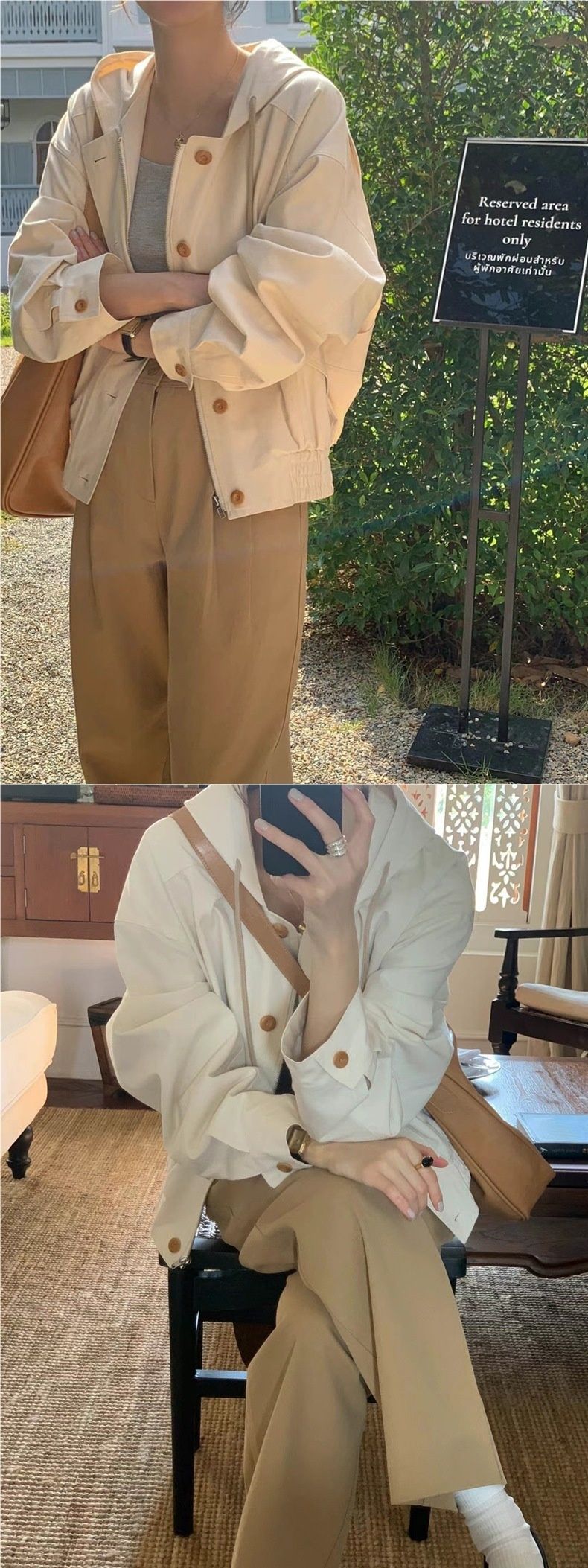 Ruhiger koreanischer Herbst-Trenchcoat im neuen Design: Einreihiger Arbeitsmantel mit Kapuze, Taschen und neuem Taschenmuster für Damen_voghion.com