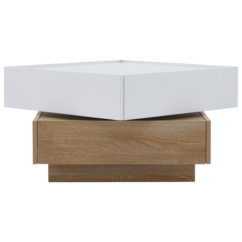 Table basse pliante avec plateau rotatif à 360°, table de salon à deux niveaux avec meuble de rangement et cadre en noyer, 60 x 60 x 38 cm_voghion.com