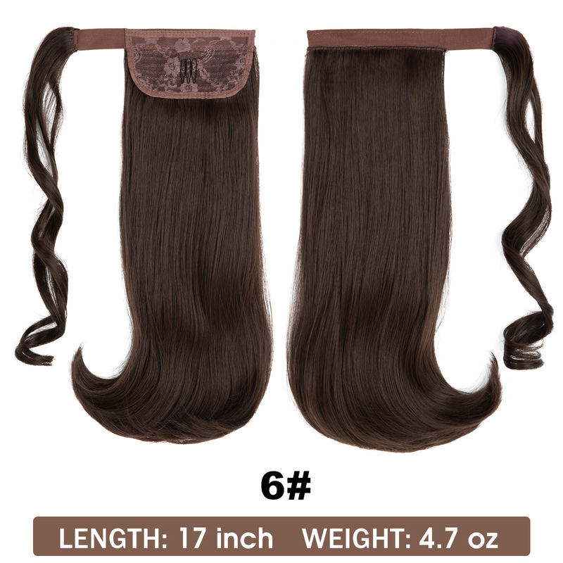 Synthetic hair long straight hair elastic Velcro synthetic fiber wig ponytail braid_voghion.com