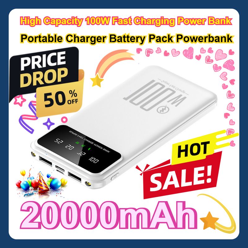 For IPhone Huawei Samsung 20000 MAh High Capacity 100 W Fast Charging Bank Portable Charger Battery Pack Power_voghion.com