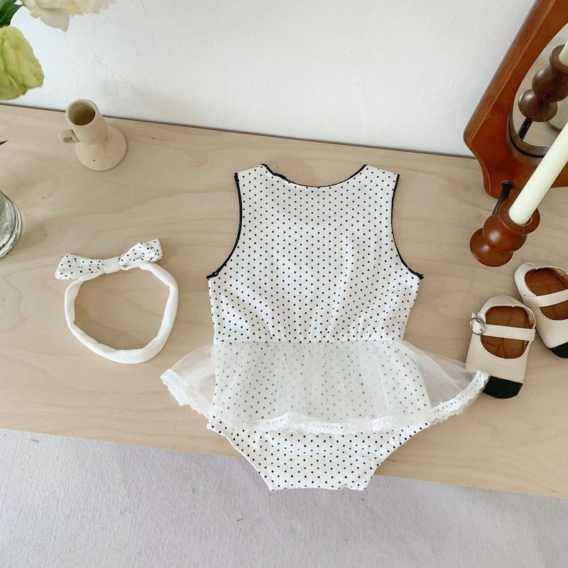 Instagram summer and children's girl baby small round dot printed vest, sleeveless triangle jumpsuit, crawling suit_voghion.com