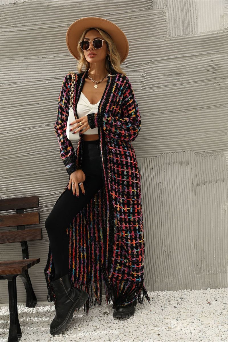 K New Plus Size Long Cardigan With Tassels; Women's Hot Style._voghion.com