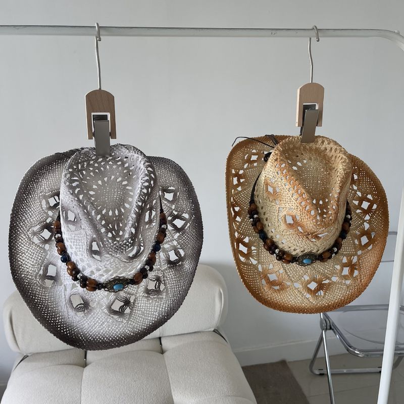 Moda Nuovo Occidentale Cowboy Paglia Femminile Moda Estiva Versione Coreana del Vento Nazionale Ombra Cava Cappello da Spiaggia Vacanza Gratis_voghion.com