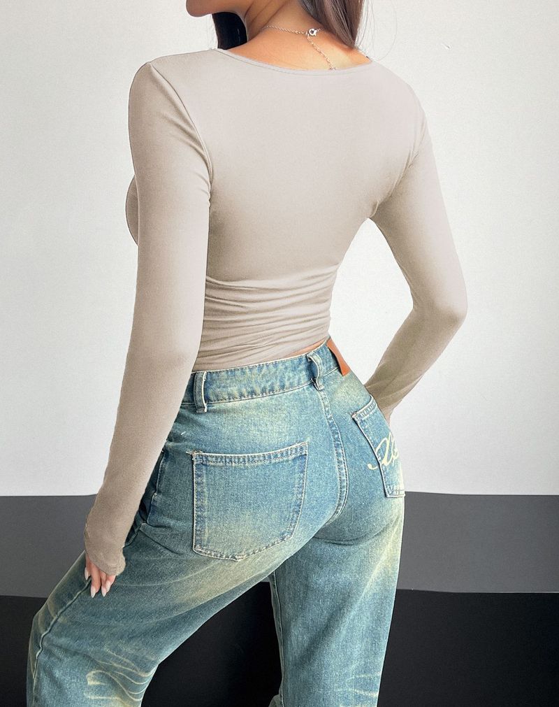 Maglione a maniche lunghe con colletto quadrato, attillato, casual, alla moda, da donna_voghion.com