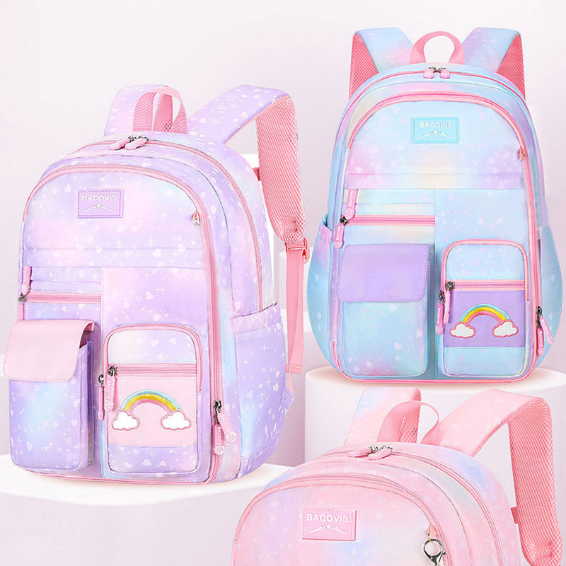 Zaino per ragazze Zaino per studenti arcobaleno Zaino per libri scolastici con tasche multiple di grande capacità con apertura a 180 gradi_voghion.com