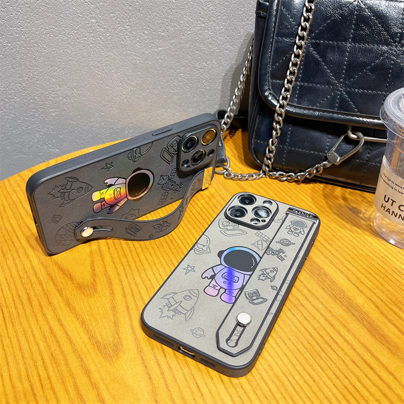 Laser Astronaut Wrist Strap Holder Leather Case for IPhone 15 14 13 12 Pro Max Plus 11 15Pro 14Pro IPhone15 I15_voghion.com