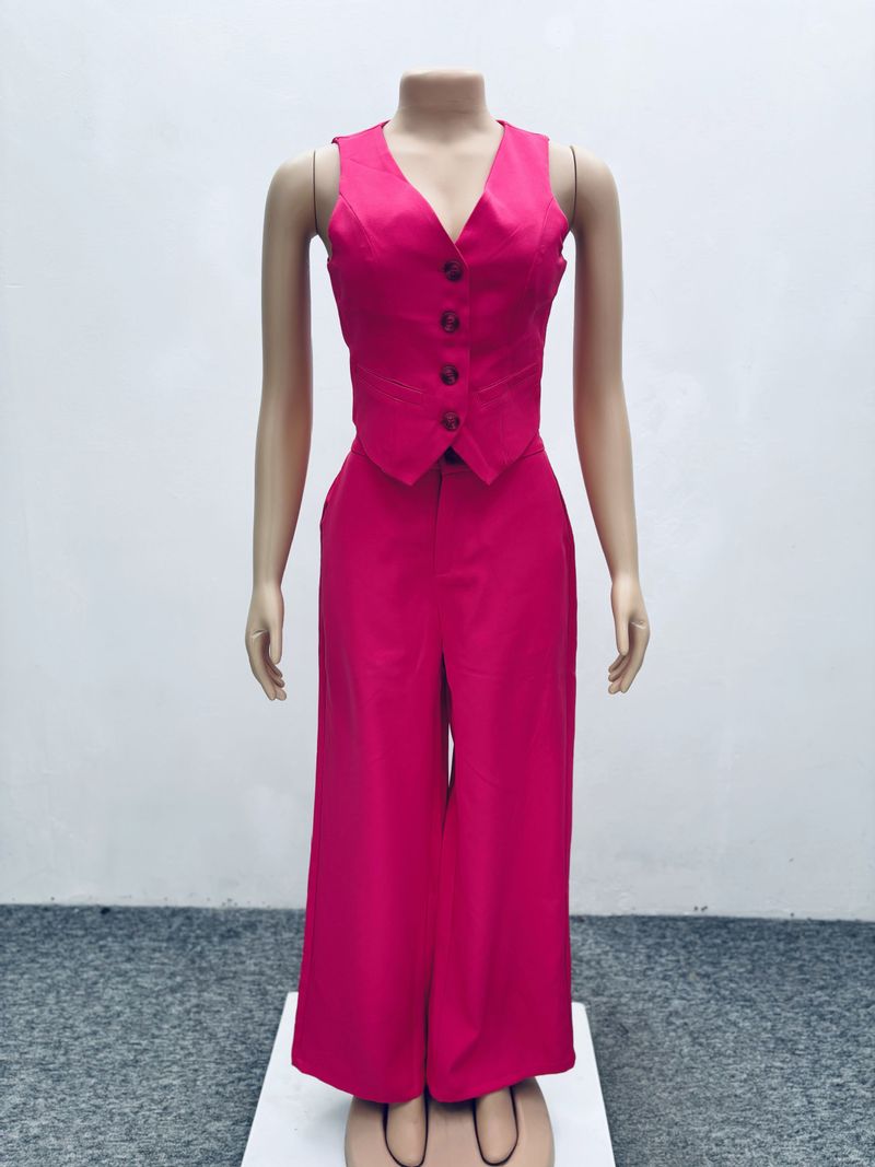 Women's New Fashionable Sleeveless Vest And Wide-Leg Pants Two-Piece Set_voghion.com