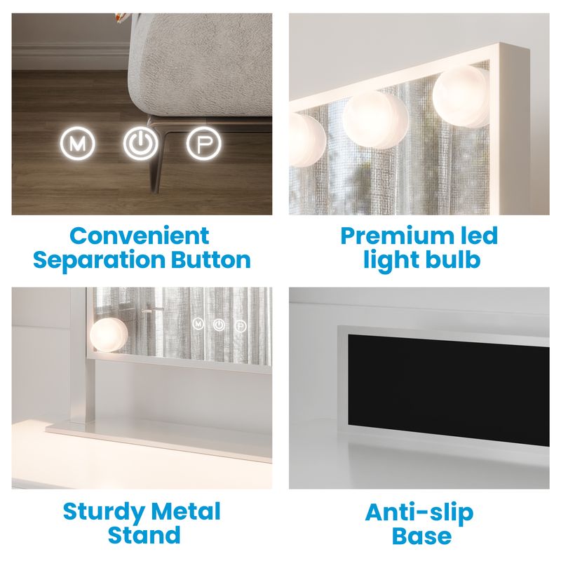 9/12 LED Hollywood Vanity Makeup Mirror Table Mirror With Magnifier Dimmable_voghion.com