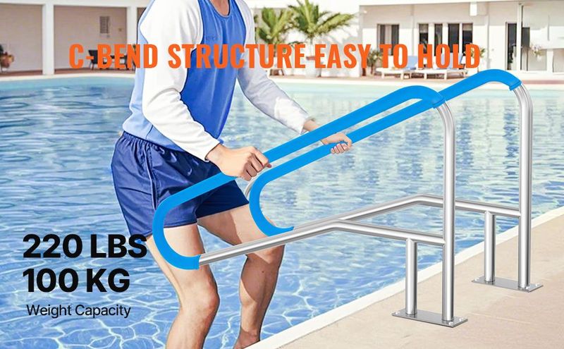 VEVOR Pool Handrail 2 PCS 55 X 32 Inch Stainless Steel With Base Plate For Spas_voghion.com