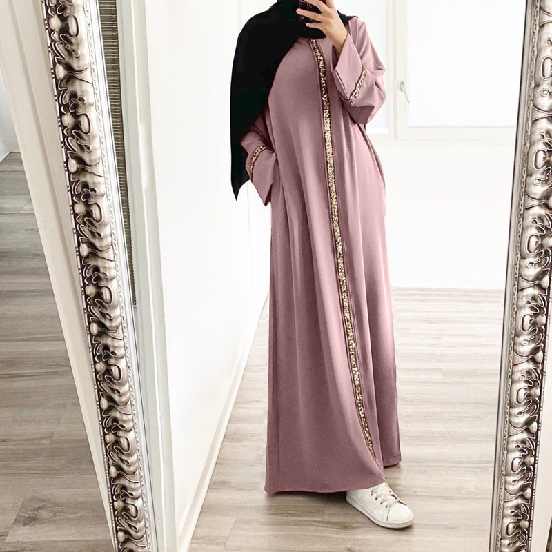 Naisten vaatteet Uusi Malesian muslimi naisten puku paneelit koristeltu paljetteja mekko Muslim abaya_voghion.com