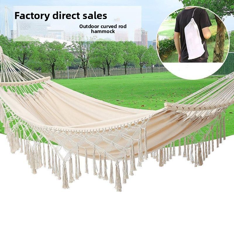 Ins Style Hammock Outdoor Camping Thickened Canvas Indoor Single Double Person Tassel Swing Hanging Chair Anti-Rollover_voghion.com