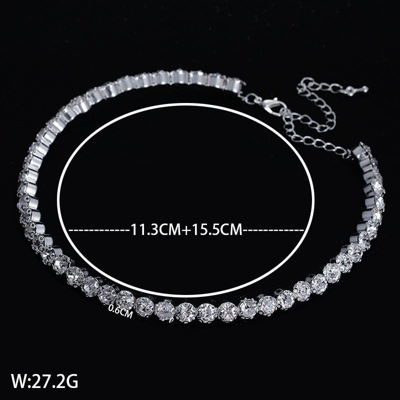 Set di gioielli da sposa in stile coreano con strass scintillanti, bracciale rotondo pieno di diamanti, orecchini, collana, tre pezzi_voghion.com