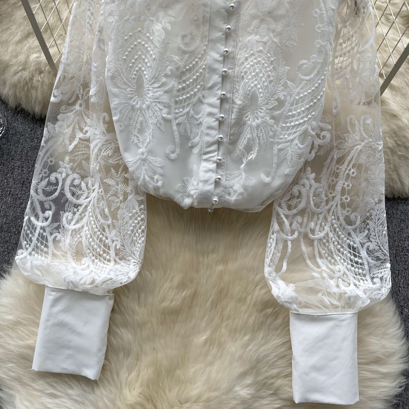 Camicetta da donna con ricamo in garza in stile vintage, stile temperamento_voghion.com