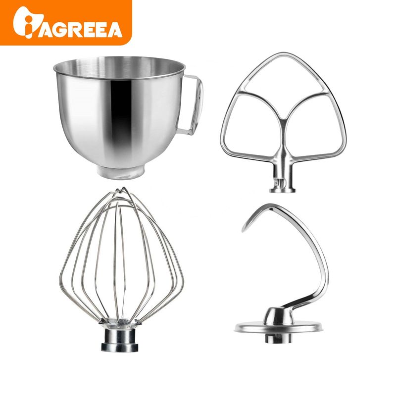 Stand Mixer Accessories 4-piece Set, Stainless Steel Whisk, Dough Hook, 5-Quart Whisk And Stainless Steel Mixing Bowl, Replaceable Food Mixer Accessories For Baking And Everyday Use_voghion.com