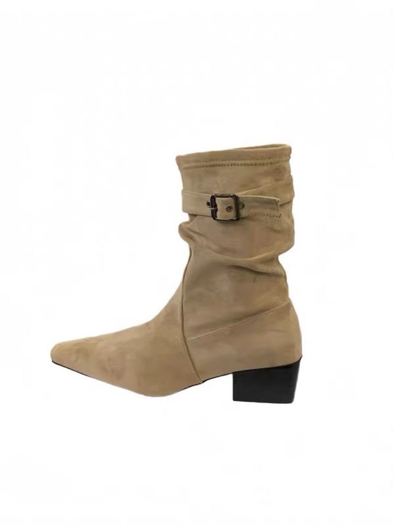 Kurze Westernstiefel aus Wildleder in Khaki für Damen_voghion.com