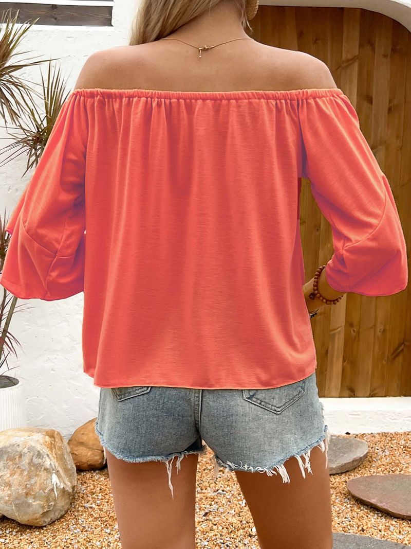 Maglietta casual da donna con spalle scoperte e tinta unita – Elegante e comoda camicetta a maniche lunghe per l'estate e l'autunno_voghion.com