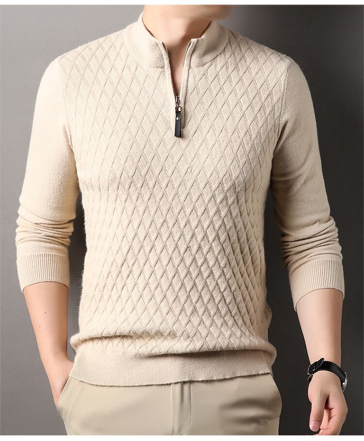 Retro-Pullover mit halbem Reißverschluss für Herren | Atmungsaktiver Strickpullover | Lässiges Winteroberteil mit entspannter Passform (Grau, Armeegrün, Beige, Blau) – S-XXXL_voghion.com