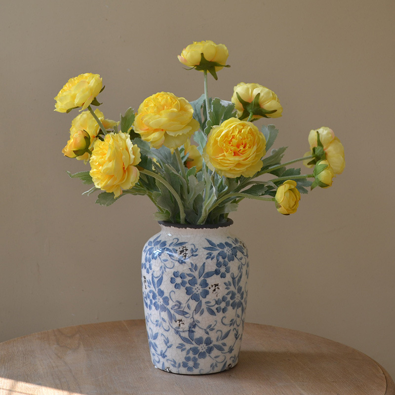 Wholesale artificial flowers with 3 heads of flocked Qianzi dew lotus camellia Lulianyang peony peony Nordic simple temperament artificial flowers_voghion.com