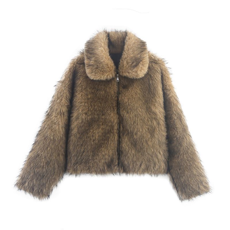 Giacca in pelliccia sintetica – Cappotto corto oversize con colore sfumato (XS/S/M/L)_voghion.com