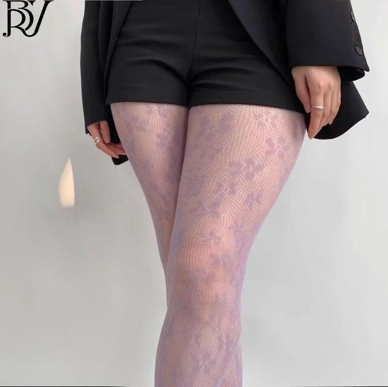 Calze di seta, calze a rete con piccoli fiori, calze Pure Desire, calze a rete sexy con gambe in seta nera_voghion.com