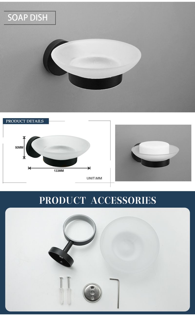 Porte-serviettes transversal noir muet, porte-mouchoirs, crochet à vêtements, brosse de toilette, pot de savon, anneau porte-serviettes, pendentif de salle de bain moleté en acier inoxydable_voghion.com