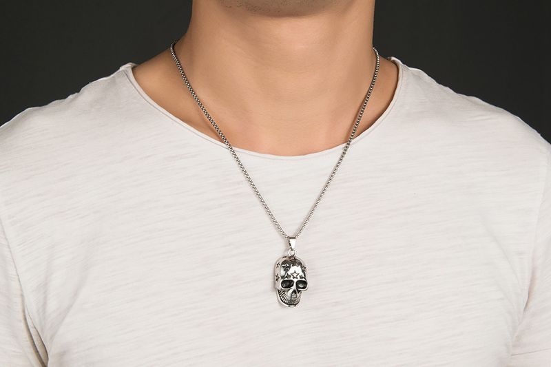 Hip Hop Punk Street Rock Personality Stainless Steel Men's Pendant Necklace Skull Pentagram Necklace Accessories_voghion.com