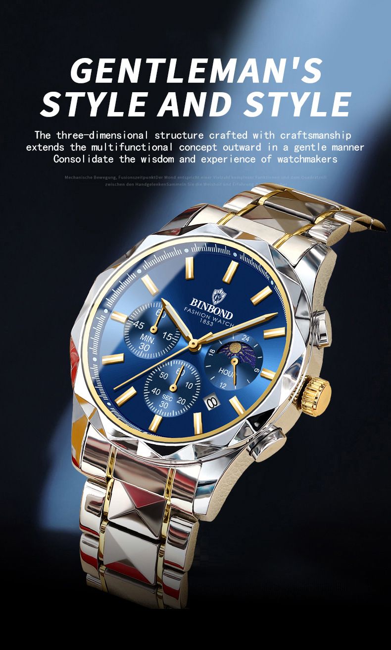 Men's Luxury Stainless Steel Quartz Watch With Butterfly Clasp, Multi-Function Calendar, Waterproof & Night Light, Elegant Business Wristwatch Quartz_voghion.com