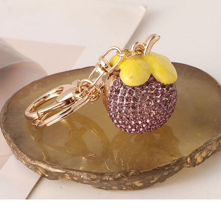 Nuovo portachiavi con ciondolo a forma di mangostano in metallo con diamanti, ornamento in strass, regalo_voghion.com