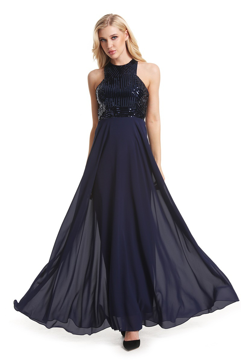Schmal geschnittenes Brautjungfern-Brautkleid für Damen mit Pailletten_voghion.com