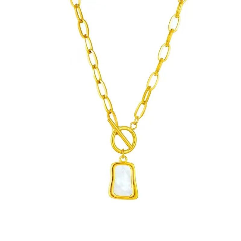 Collana con fibbia OT in madreperla irregolare, stile europeo e americano, semplice e alla moda transfrontaliera_voghion.com
