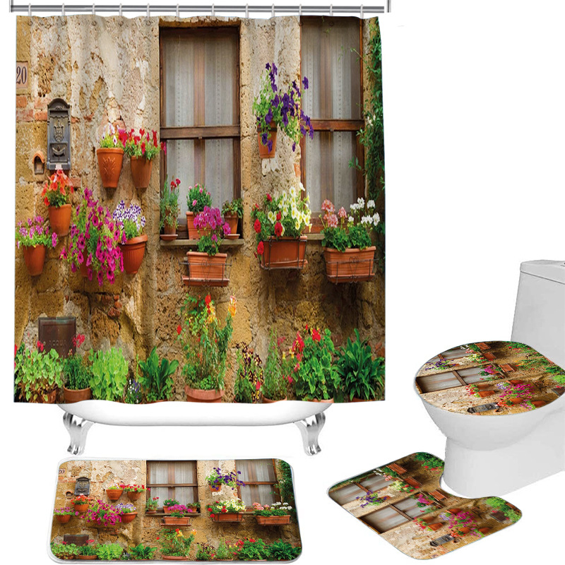 Tenda da doccia per bagno INS Nessuna perforazione Tenda per barriera per doccia da bagno Cortile con vista floreale Tenda da doccia_voghion.com