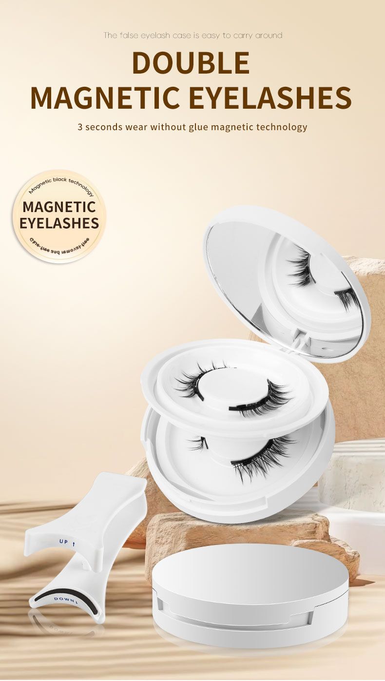Conjunto de 2 pares de cílios postiços magnéticos - sem cola, aparência nude natural com pelo de vison (estilo celebridade da internet, reutilizável)_voghion.com