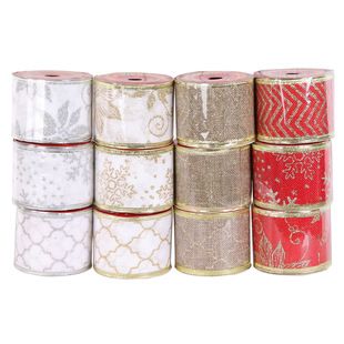 Panglică cu cinci colțuri pentru decorarea bradului de Crăciun, ambalaj pentru cadouri de Crăciun, panglică dublă_voghion.com