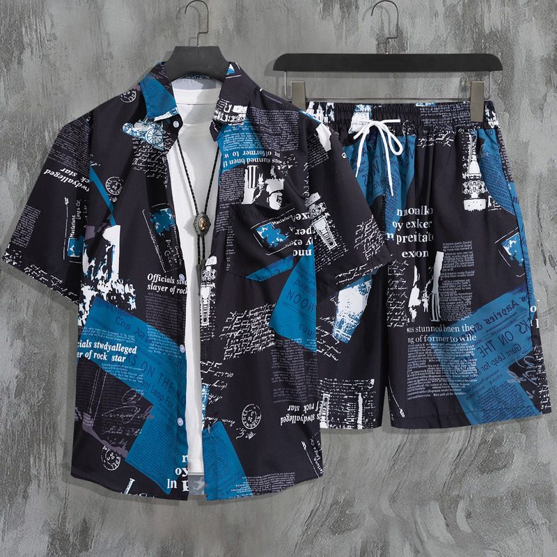 Herrenbekleidung Sommer Kurzarm Herrenhemd Meer Strand Urlaub Freizeit Lose Shorts Herrenbekleidung Trend_voghion.com