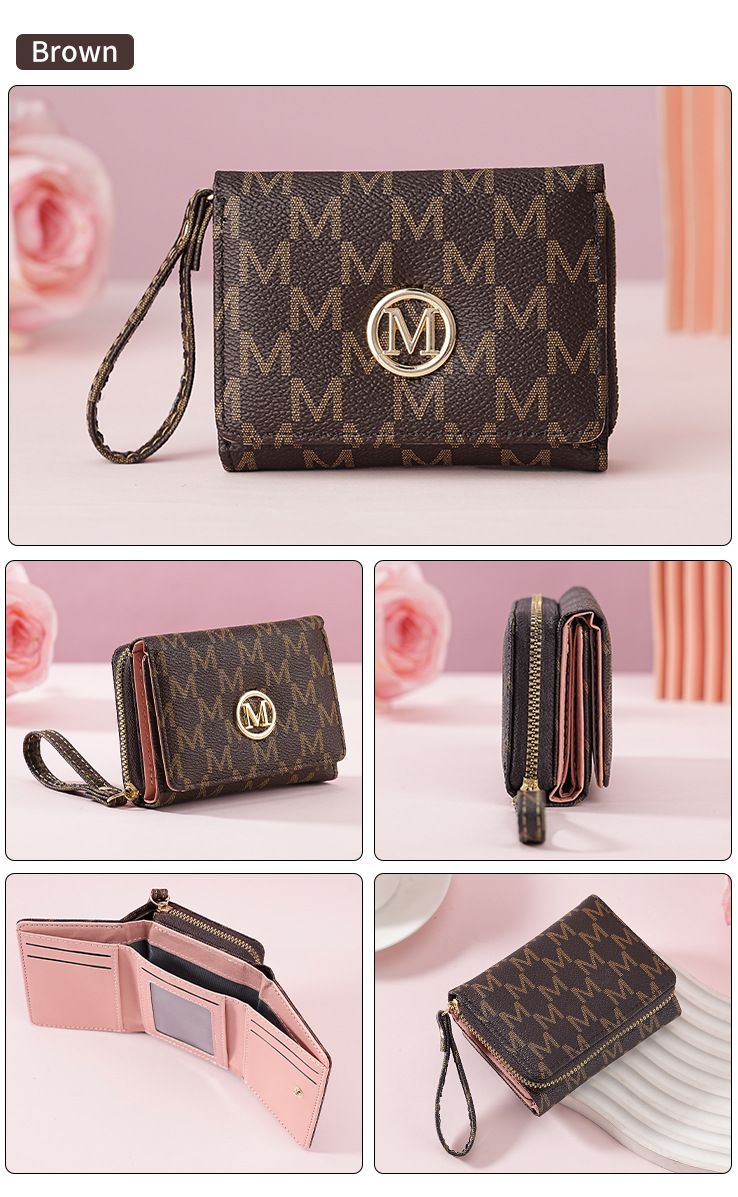 Wallet Women's Short Female Wallet Cross Border New Tri Fold Zipper Coin Purse Simple Fashion Old Pattern Card Bag_voghion.com