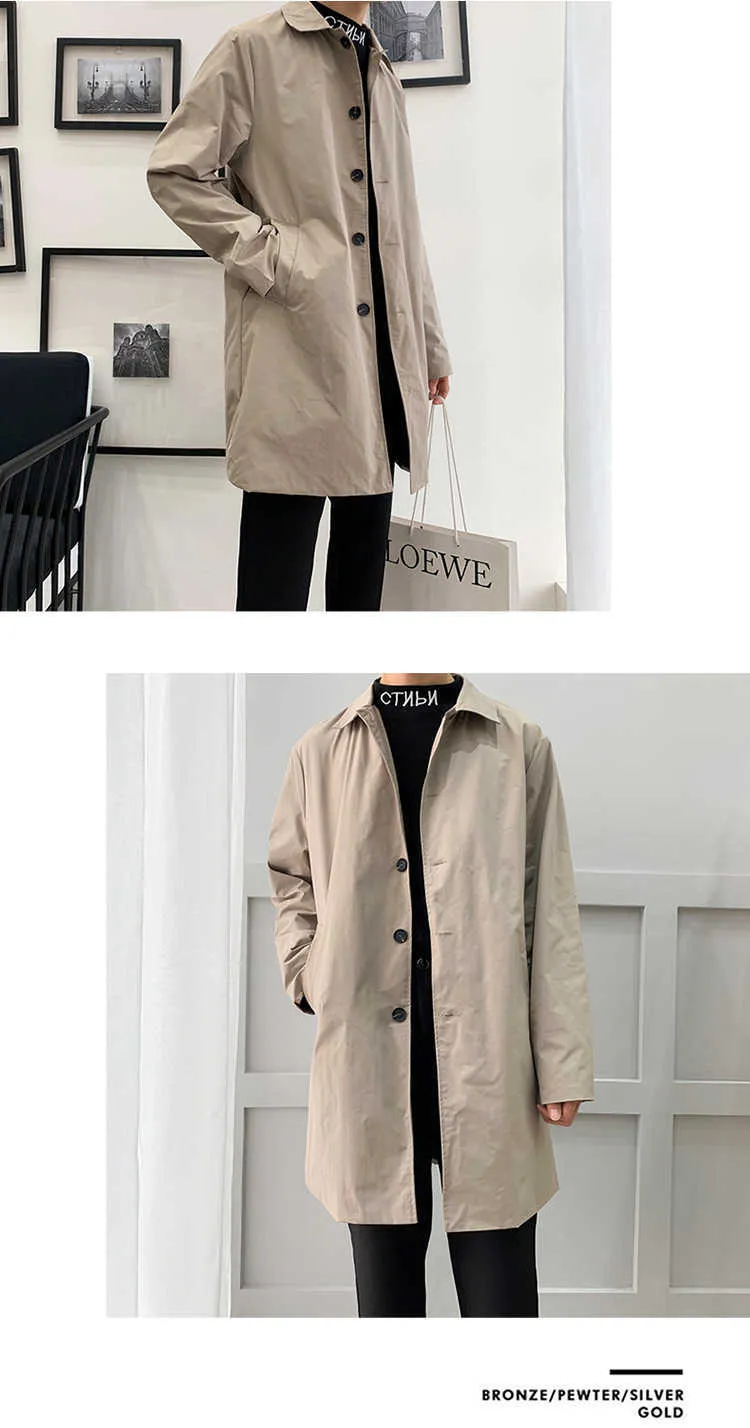 Cappotti M-5XL Plus Size Trench da uomo Vestibilità ampia Risvolto lungo Giacca a vento monopetto con bottoni Cappotto da uomo_voghion.com