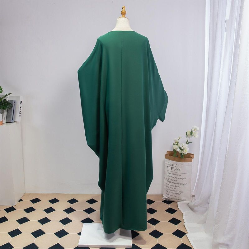Dammekleeder Einfarweg Arabesch Kleed Fraekleed mat Kappduch Abaya Casual Loose Fliedermausärmel Robe_voghion.com