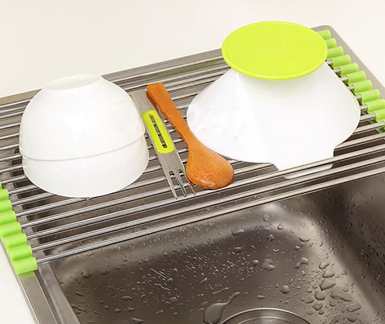Cestino retrattile per riporre frutta e verdura in cucina, ciotola in acciaio inox per la pulizia del lavello, scolapiatti pieghevole_voghion.com