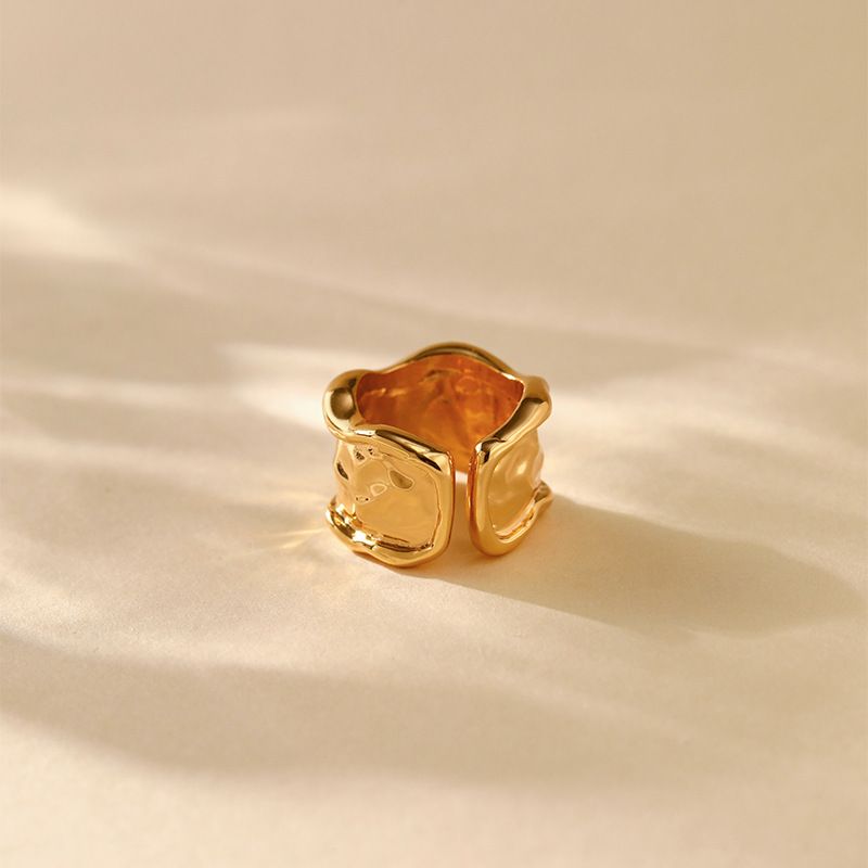 Heavy metal color preserving love ring copper plated with K real gold stacking fashion irregular texture retro ring_voghion.com