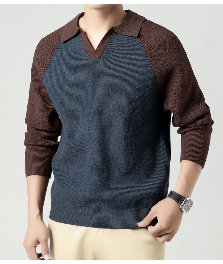 Men's Half-Zip Polo Collar Sweater – Autumn Casual Knit Top With Contrast Lapel (Dark Green/Ha Ching, Sizes M-XXXL, Standard Fit)_voghion.com