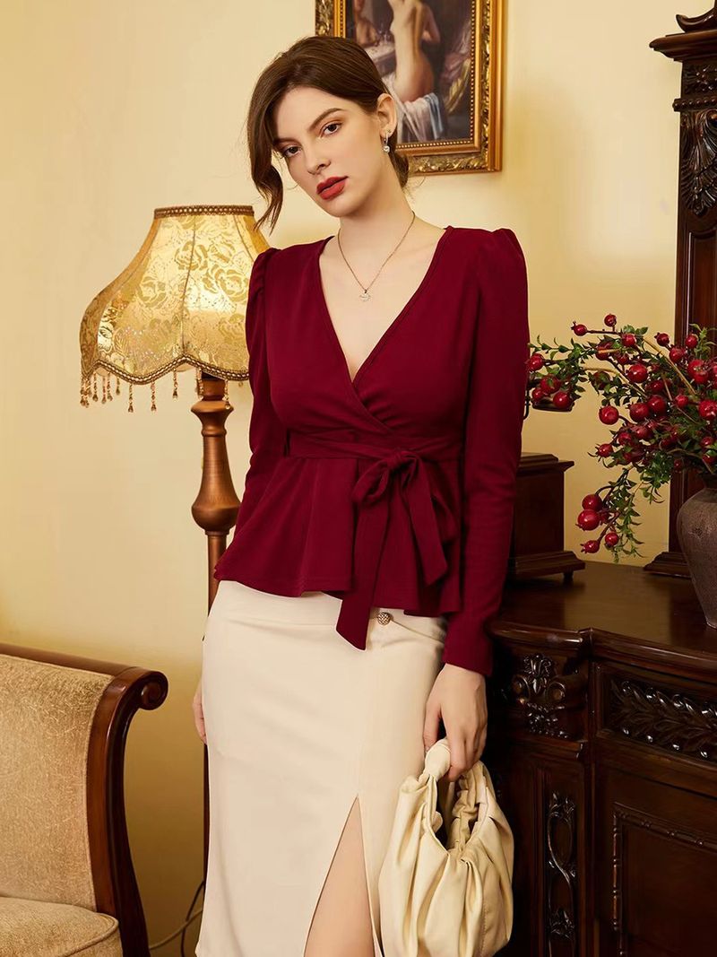 Dameskleding Kanten riem Top T-shirt Mode Casual gebreide stijl Tops_voghion.com