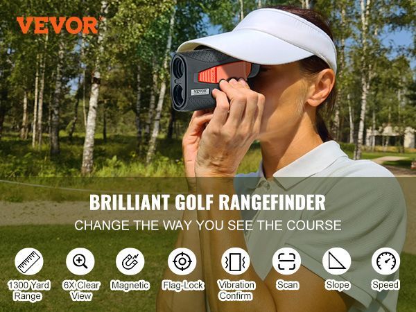 VEVOR Magnetic Golf Rangefinder, 1300 Yards Laser Golfing Hunting Range Finder, 6X Magnification Golfing Accessory With Distance Measuring, High-Precision Flag Lock Vibration, Slope, USB Charge_voghion.com