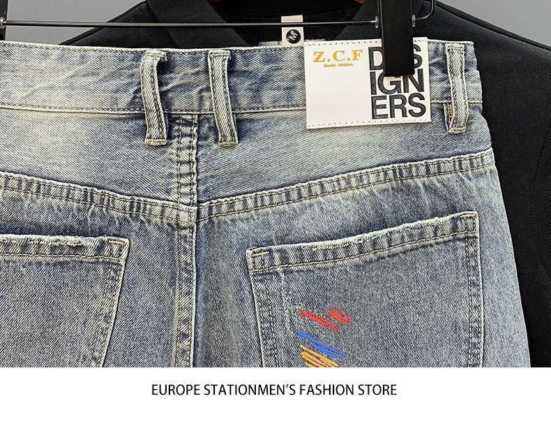 Pantaloncini in denim da uomo con stampa personalizzata e schizzi d'inchiostro, pantaloni estivi_voghion.com