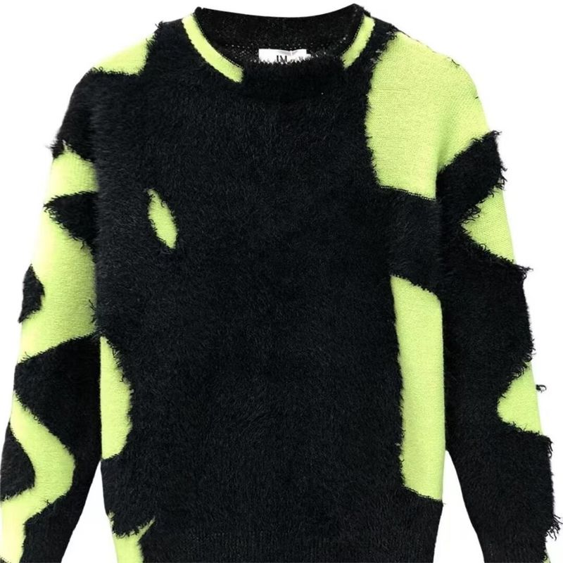 Men's And Women's Autumn And Winter American Style Design Ripped Tassel Sweater Large Size Loose Round Neck Long Sleeve Knitted Sweater Jacket_voghion.com