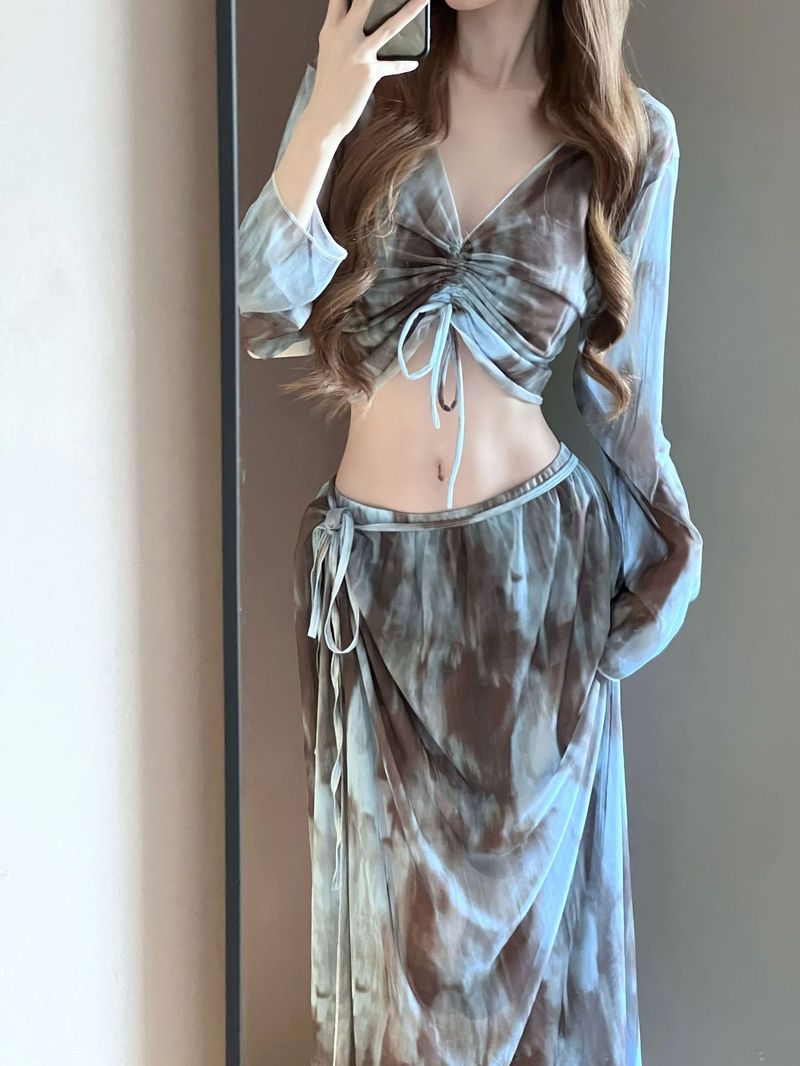 Women's Swimsuit High-End Conservative Boxer Four-Piece Set Sleeve Long Skirt Tummy Control Slimming Hot Spring Swimwear_voghion.com
