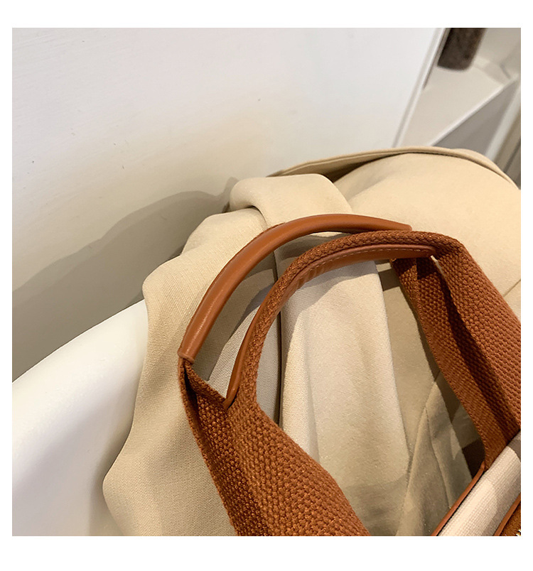 Borse tote da donna, semplici borse tote da donna con colori di tela a contrasto e tracolla singola di grande capacità._voghion.com