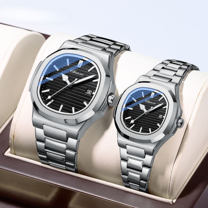 Steel Belt Watch Couple Luminous Waterproof Fashion Business Calendar Men And Women Quartz Watch Daily Commute Leisure Birthday Valentine's Day Gift_voghion.com
