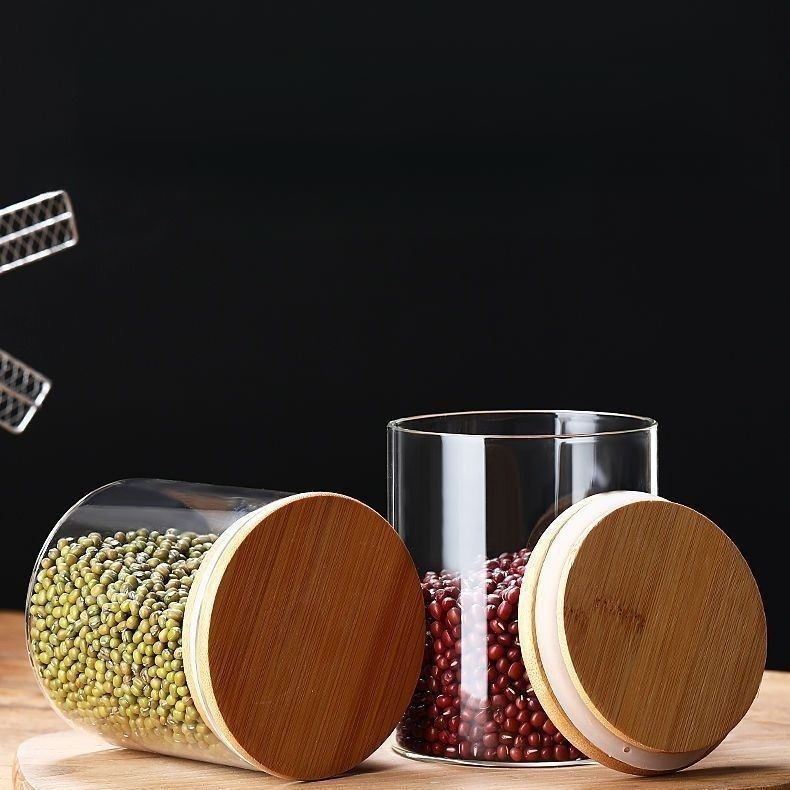 Tea Canister Sealed Container Grain Storage Jar Transparent Glass Bottle Set_voghion.com