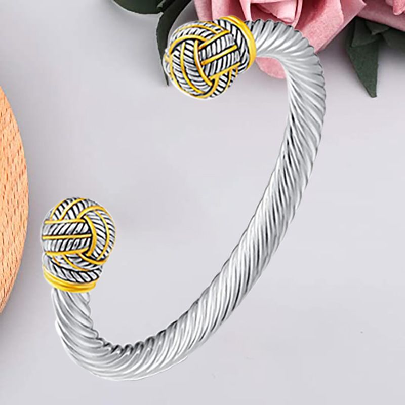 Roestvrijstalen Trend Retro Twist Ball Open Armband Titanium Stalen Verstelbare Kabel Touw Armband_voghion.com